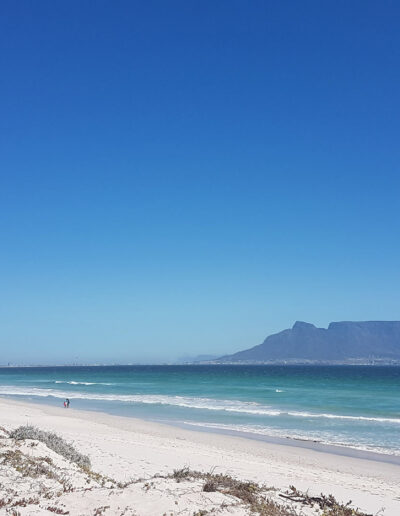 view of table mountain from a beach across the bay
